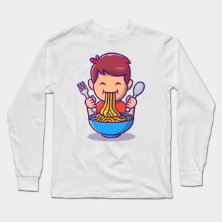 Cute Kid Eat Ramen Noodle Long Sleeve T-Shirt